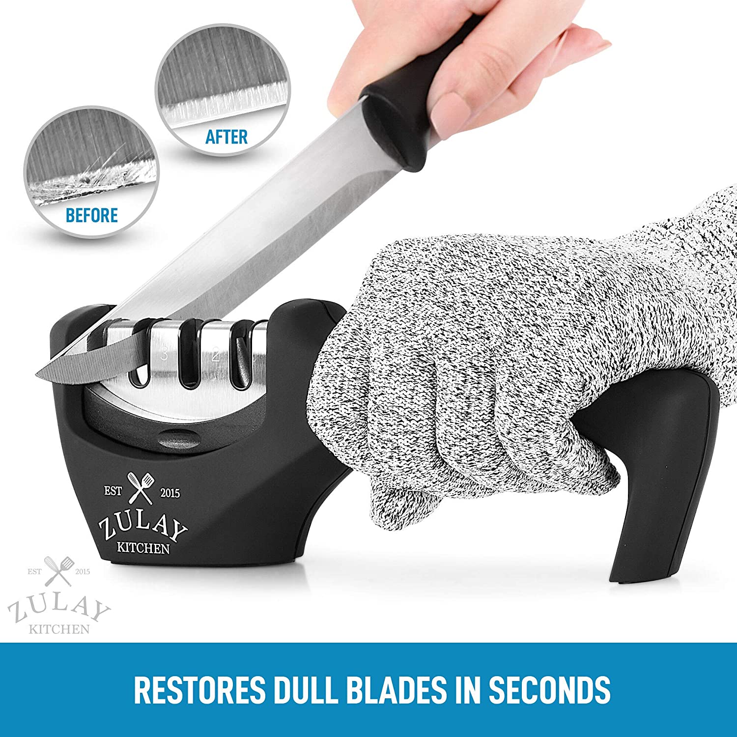 Zulay Premium Quality Knife Sharpener for Straight and Serrated